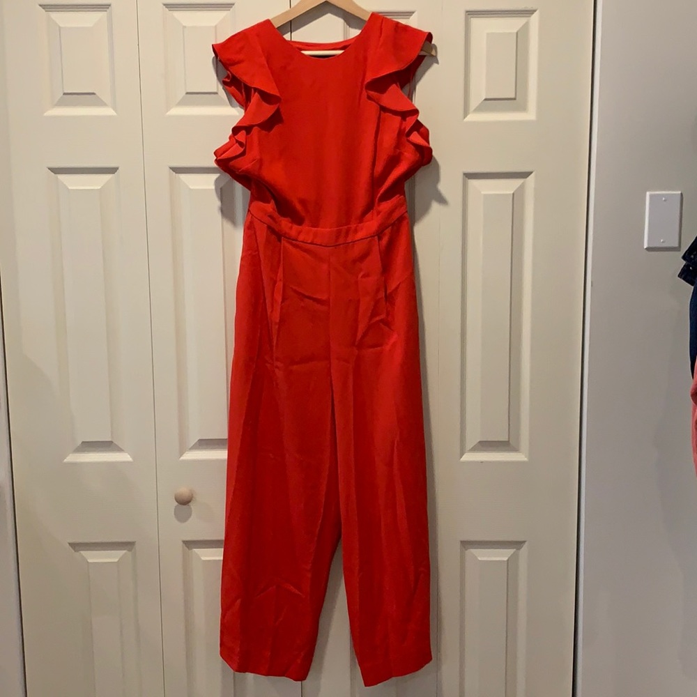 J Crew Sleeveless Ruffle Crepe Jumpsuit in 365